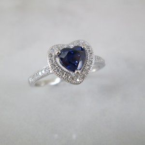 925 Sterling TANZANITE Heart Ring>Halo Simulated Diamonds>Engagement, Birthstone